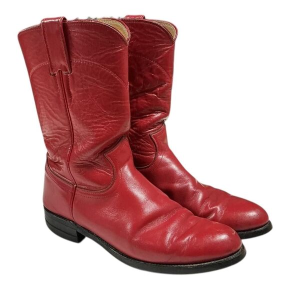 Justin Shoes - Justin Western Boots Women 7 Red Leather Side Zip Rodeo Cowgirl Roper Style